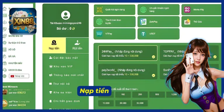 Liên hệ hỗ trợ XIN88 khi giao dịch nạp tiền gặp sự cố